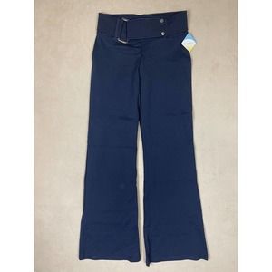 KOS USA Womens L Athletic Pants Black Flare Leg Stretch Mid Rise Belted‎